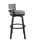 33" Light Gray Metal Swivel Low back Outdoor Bar Height chair with Footrest