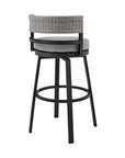 33" Light Gray Metal Swivel Low back Outdoor Bar Height chair with Footrest