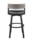 33" Light Gray Metal Swivel Low back Outdoor Bar Height chair with Footrest