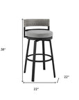 38" Light Gray Metal Swivel Low back Outdoor Bar Height chair with Footrest