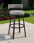 38" Light Gray Metal Swivel Low back Outdoor Bar Height chair with Footrest