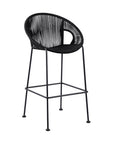 40" Black Metal Low back Outdoor Counter Height Bar chair with Footrest