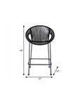 40" Black Metal Low back Outdoor Counter Height Bar chair with Footrest