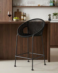 40" Black Metal Low back Outdoor Counter Height Bar chair with Footrest