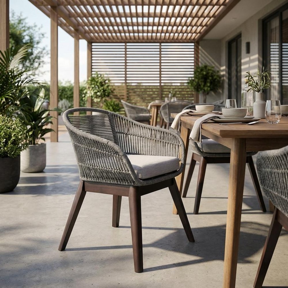 27" Gray Solid Wood Outdoor Dining Chair with Gray Cushion
