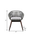 27" Gray Solid Wood Outdoor Dining Chair with Gray Cushion