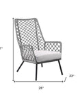 26" Gray and Black Steel Indoor Outdoor Dining Chair with Gray Cushion