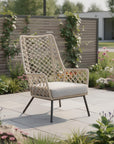 26" Gray Metal Outdoor Dining Chair with Gray Cushion