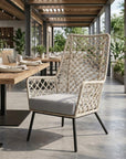 26" Gray Metal Outdoor Dining Chair with Gray Cushion
