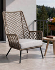26" Gray Metal Outdoor Arm Chair with Gray Cushion