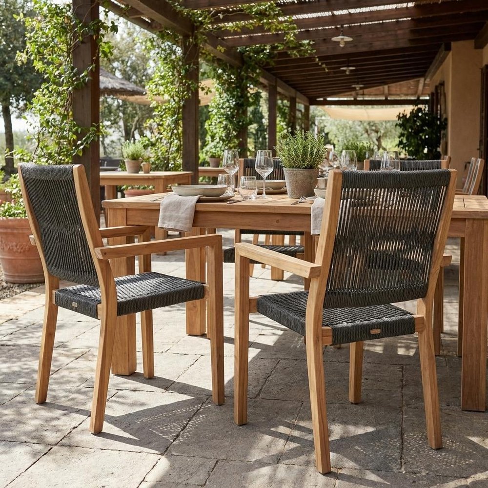 Set of Two 23" Charcoal and Natural Wood Solid Wood Outdoor Arm Chair