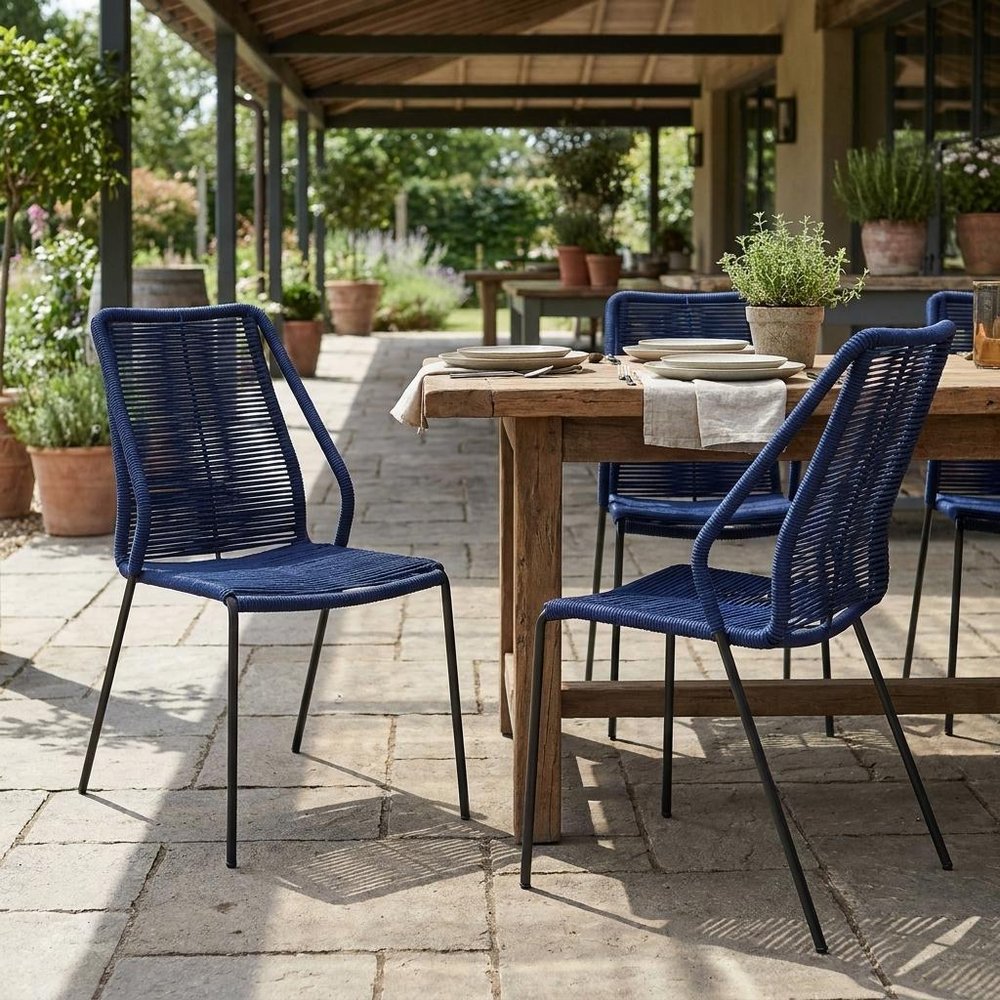 Set of Two 22" Blue Metal Outdoor Dining Chair