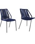 Set of Two 22" Blue Metal Outdoor Dining Chair