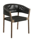 Set of Two 26" Black and Natural Wood Solid Wood Outdoor Dining Chair
