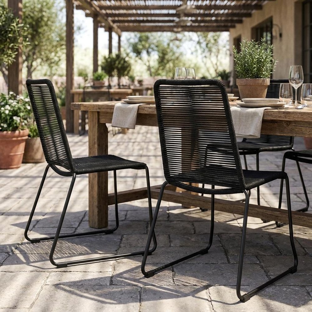 Set of Two 23" Black Metal Outdoor Dining Chair
