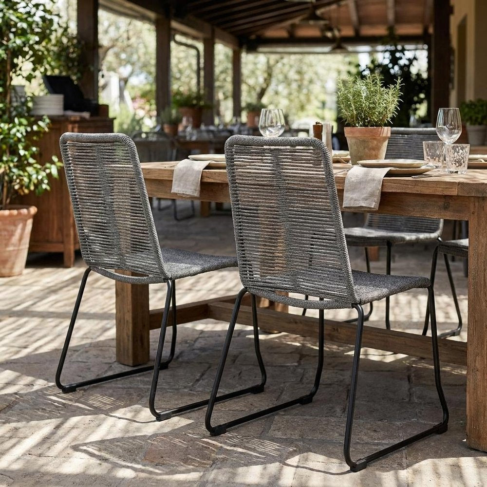 Set of Two 23" Gray Metal Outdoor Dining Chair