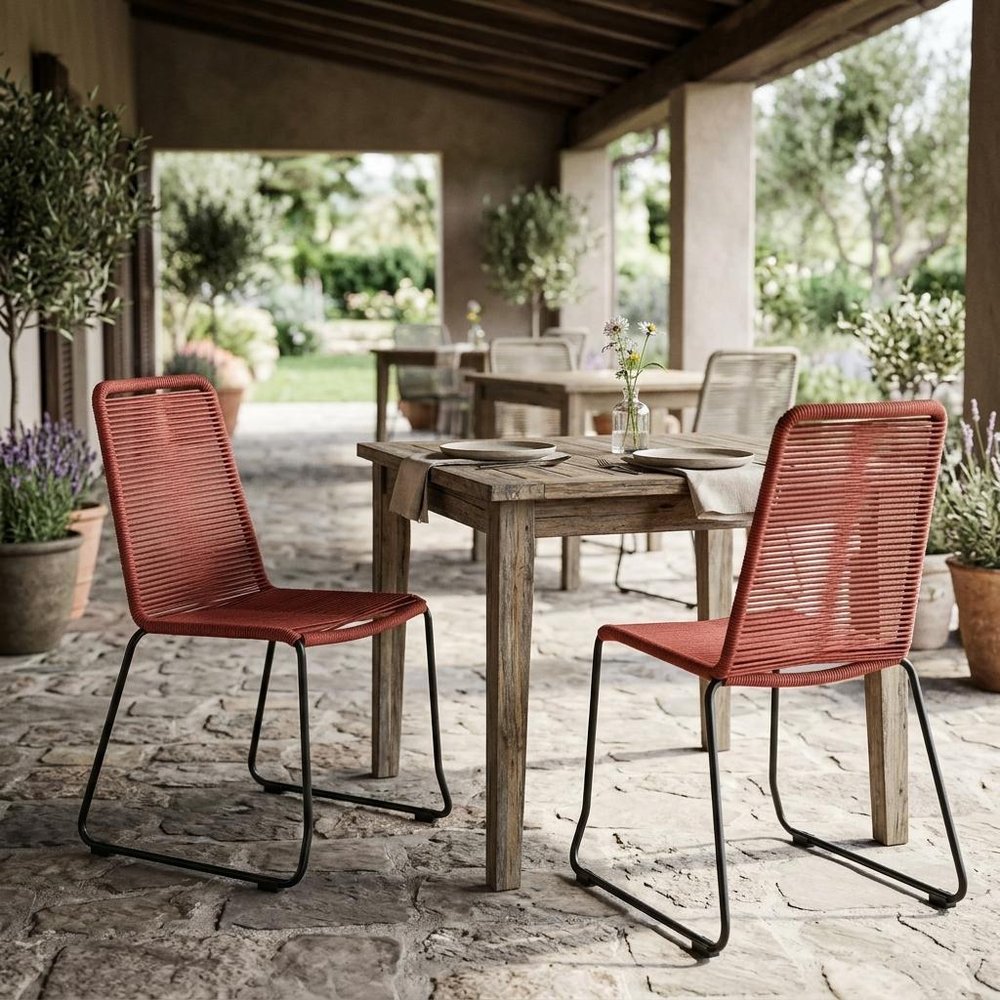 Set of Two 23" Red Metal Outdoor Dining Chair