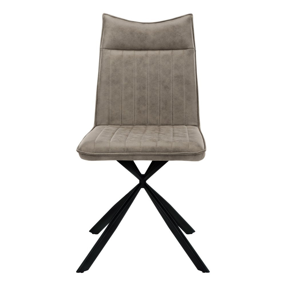 Set of Two Tufted Taupe And Black Upholstered Faux Leather Dining Parsons Chairs