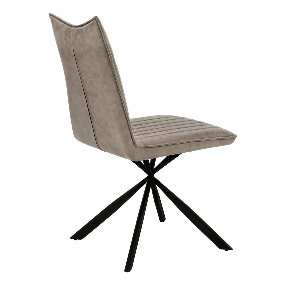 Set of Two Tufted Taupe And Black Upholstered Faux Leather Dining Parsons Chairs