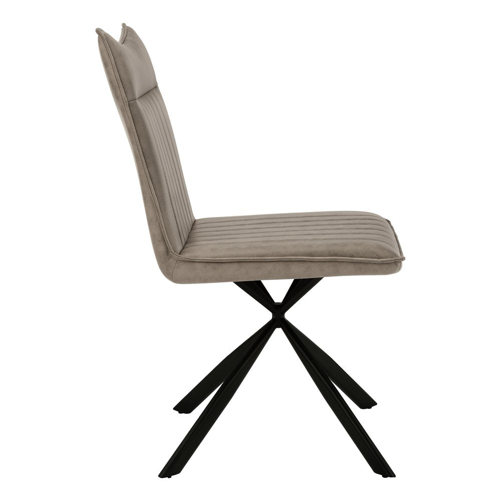 Set of Two Tufted Taupe And Black Upholstered Faux Leather Dining Parsons Chairs