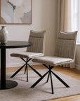 Set of Two Tufted Taupe And Black Upholstered Faux Leather Dining Parsons Chairs