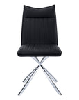 Set of Two Tufted Black And Silver Upholstered Faux Leather Dining Parsons Chairs