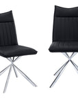 Set of Two Tufted Black And Silver Upholstered Faux Leather Dining Parsons Chairs
