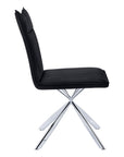 Set of Two Tufted Black And Silver Upholstered Faux Leather Dining Parsons Chairs