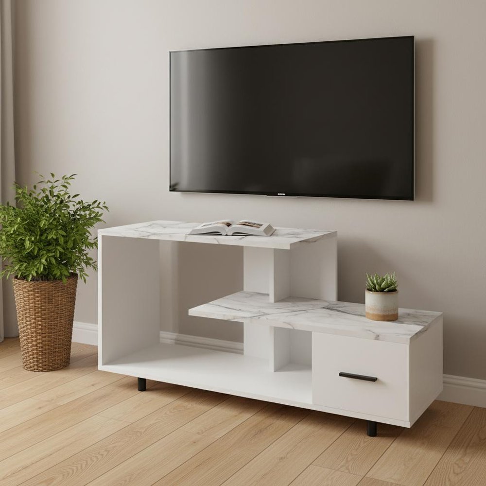 47" White Cabinet Enclosed Storage TV Stand