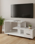 47" White Cabinet Enclosed Storage TV Stand