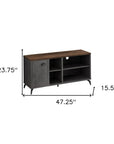 47" Brown And Gray Distressed Reclaimed Wood Enclosed and Open Storage TV Stand