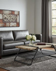 47" Natural and Gray Metal Sled Coffee Table With Shelf