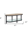 47" Natural Metal Oval Sled Coffee Table With Shelf