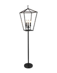 64" Black Three Light Floor Lamp With Black Geometric Shade