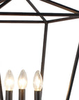64" Black Three Light Floor Lamp With Black Geometric Shade