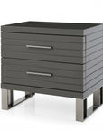 23" Silver And Gray Stainless Steel Solid and Manufactured Wood Two Drawer Nightstand