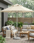 10' Ecru Polyester Round Tilt Cantilever Patio Umbrella with Stand