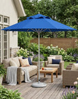 10' Blue Polyester Round Tilt Cantilever Patio Umbrella with Stand