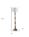 62" Brown And White Polyresin Floor Lamp With White Fabric Shade