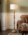 62" Brown And White Polyresin Floor Lamp With White Fabric Shade