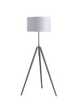 64" Silver Adjustable Tripod Floor Lamp With White Fabric Shade