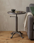 Gunmetal and Brown Iron Height Adjustable Round Pedestal End Table