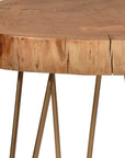 26" Gold And Natural Solid Wood Round End Table