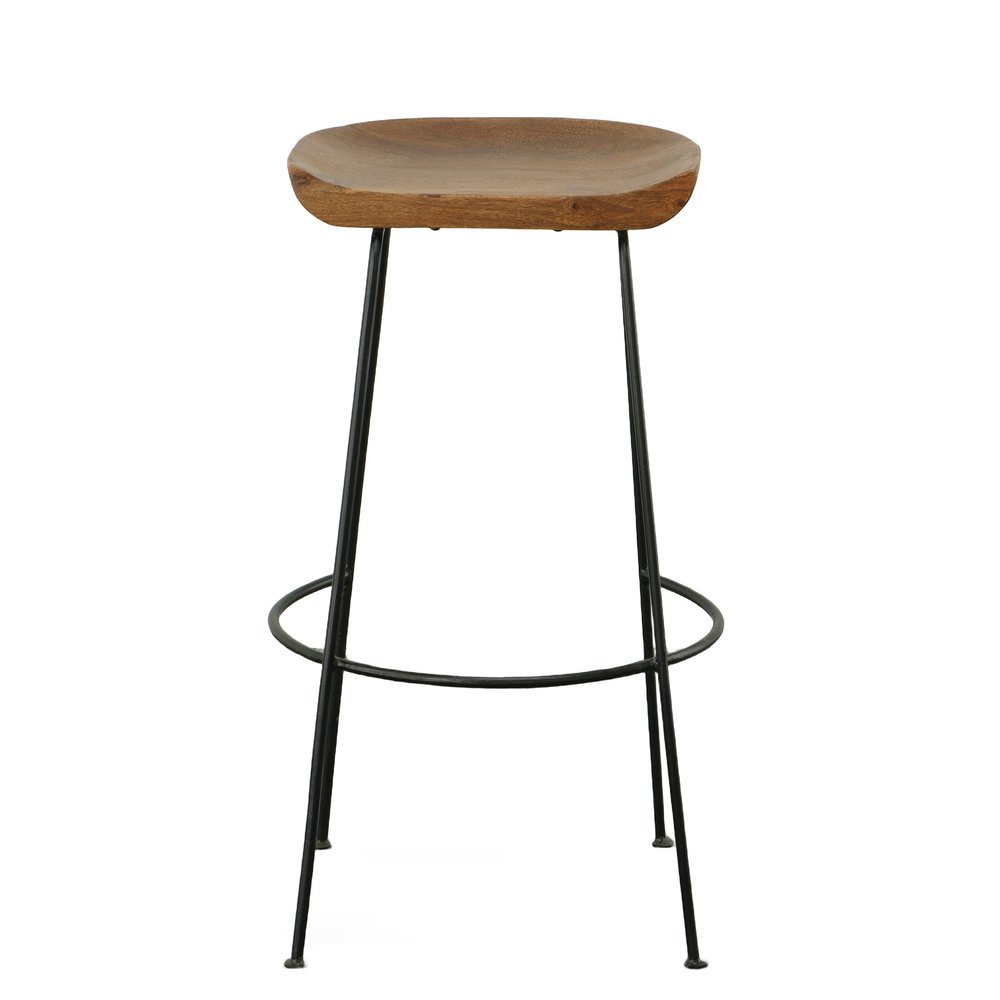Set of Two 31" Chestnut And Black Solid Wood And Steel Backless Bar Height Bar Chairs