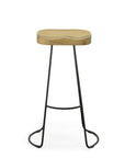 Set of Two 31" Natural And Black Solid Wood And Steel Backless Bar Height Bar Chairs