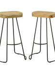 Set of Two 31" Natural And Black Solid Wood And Steel Backless Bar Height Bar Chairs