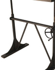 Adjustable Height Brown and Black Solid Wood and Iron Writing Desk