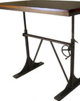 Adjustable Height Brown and Black Solid Wood and Iron Writing Desk