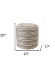 20" Blue Polyester Round Striped Indoor Outdoor Pouf Ottoman