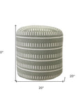 20" Blue Polyester Round Striped Indoor Outdoor Pouf Ottoman